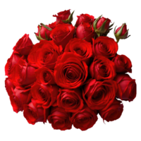 Top view bouquet red roses isolated on transparent background png