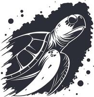 Stylized Sea Turtle Ink Illustration with Bold Brush Strokes and Abstract Grunge Texture in a Modern Artistic Digital Drawing vector