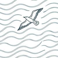 Seamless Minimalist Line Art Seagull Flying Over Ocean Waves in a Modern Nautical Abstract Digital Illustration for Patterns Backgrounds and Coastal Designs vector