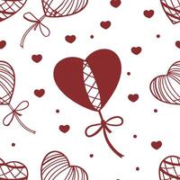 Seamless Hand Drawn Heart Balloon Pattern with Romantic Valentine Theme in Minimal Decorative Style for Fabric Wrapping and Digital Design vector