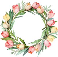 watercolor tulip wreath on transparent background png