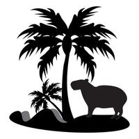 Capybara with Palm tree Silhouette design art vector