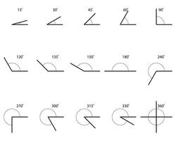Set of angles icons. Math and geometry symbols. Education material. illustration of different angles isolated on white background. vector