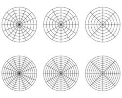 Polar grid divided into radial degree template isolated. Polar coordinate circular grid set. Pie chart blank, illustration vector