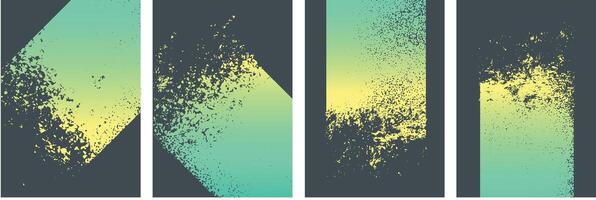 Set of greenish color themed Grunge art with background design vector