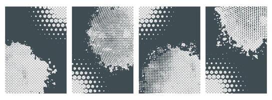 Set of Black color Grunge circle art with halftone background design vector