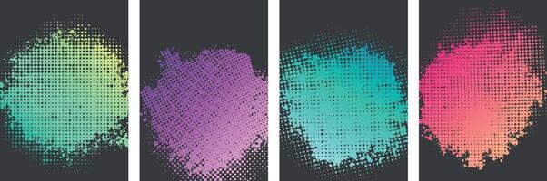 Collection of various gradient colored Grunge circle art with halftone background design vector