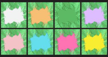 a set of six colorful frames background with leaves and copy space. vector