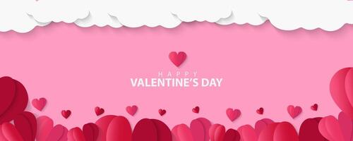 valentine day background with paper cut hearts and clouds vector