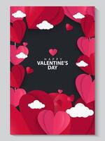 valentine's day greeting card template with paper hearts and clouds vector