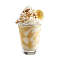 Banana nut milkshake with whipped cream and almonds png