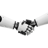 Robotic hand shaking hands with another robot png