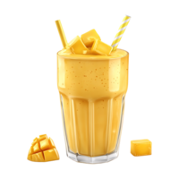 Mango smoothie with straw and cubes on transparent background png