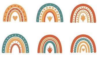Vintage Aesthetic Boho Rainbow Set Illustration with Soft Warm Color Tones vector