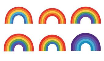 Rainbow color set illustration including diverse rainbow arcs with soft and rounded cloud formations vector
