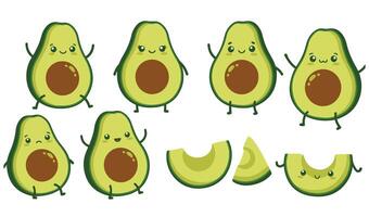 Whimsical Avocado Set Illustration with Whole Avocados Slices Variations in a Flat Art Composition vector