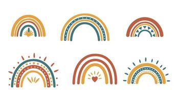 Retro-Inspired Boho Rainbow Set Illustration in Warm and Cozy Color Palette vector
