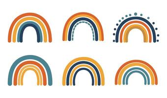 Beautiful Boho Rainbow Set Illustration with Decorative Patterns and Earthy Colors vector