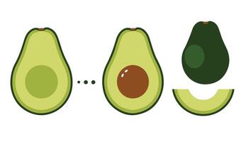 Modern Digital Avocado Set Illustration with Whole Avocados Slices Variations for Creative Projects vector