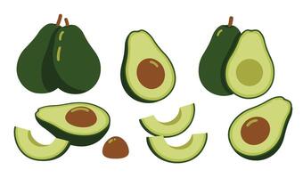 Creative Avocado Set Illustration Featuring Whole Avocados Slices Variations in a Soft Pastel Palette vector