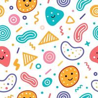 seamless pattern with colorful cartoon characters on a white background vector
