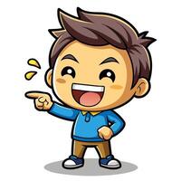 cartoon boy pointing at something on a white background, vector
