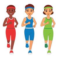 three women running in different colors on a white background vector