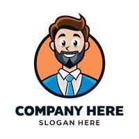 a man with a beard and tie logo on a white background vector
