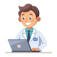 doctor working on laptop computer, illustration on a white background vector