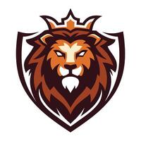 lion head with crown on the shield on a white background vector