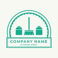 cleaning logo template with a broom and mop on a white background vector