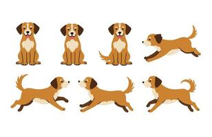 Adorable brown dog in different animated running and sitting positions vector