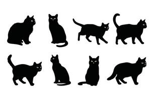 Black Cat Silhouettes in Various Dynamic and Static Poses vector