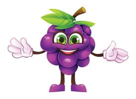 Cute grape character with open arms, welcoming and cheerful. Cartoon illustration vector