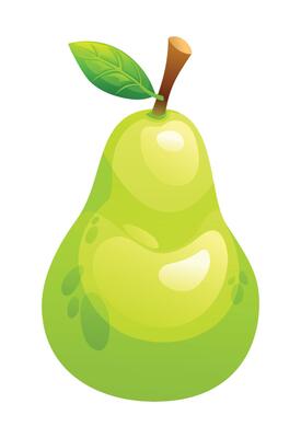 Fresh pear with leaf on top. Cartoon illustration