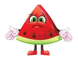 Sad watermelon slice character, expressing disappointment. Cartoon illustration isolated on white background vector