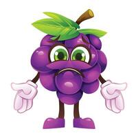 Sad grape character, expressing disappointment. Cartoon illustration vector