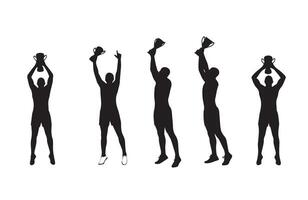 Excited Winner with Cup Silhouette vector