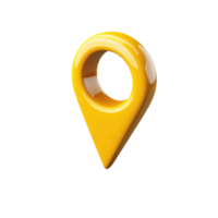 3D Render of a Yellow Glossy Location Pin Icon for Navigation and Map Applications png