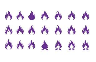 Flame fire icon set with various styles for heat danger and warning signs vector