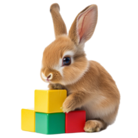 Cute Rabbit Playing with Blocks png
