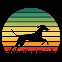 Sunset Retro Background with Redbone Coonhound Dog Silhouette vector