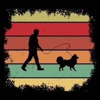 Keeshond Silhouette and Retro Sunset Design vector