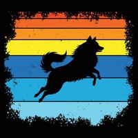 Silhouette of Keeshond Dog With Sunset in Retro Style vector