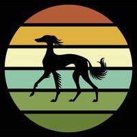 Saluki Silhouette with Retro Sunset Vibes in the Background vector