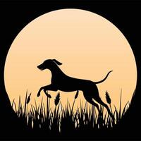 Sunset Retro Silhouette of Redbone Coonhound Dog in the Horizon vector