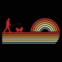 Keeshond Dog with Sunset Background in Vintage Style vector