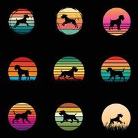 Sunset Sentinel Wirehaired Pointing Griffon Dog Silhouette Retro Touch Bundle vector