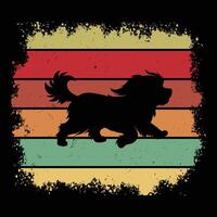 Sunset Illustration with a Retro Lhasa Apso Dog Silhouette vector