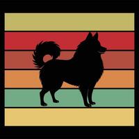 Sunset Retro Illustration With American Eskimo Silhouette vector